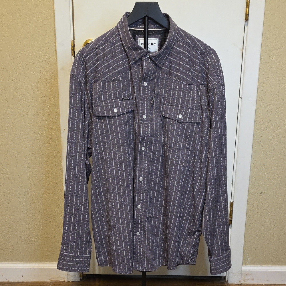 Poncho Men's Gray Striped XL Shirt